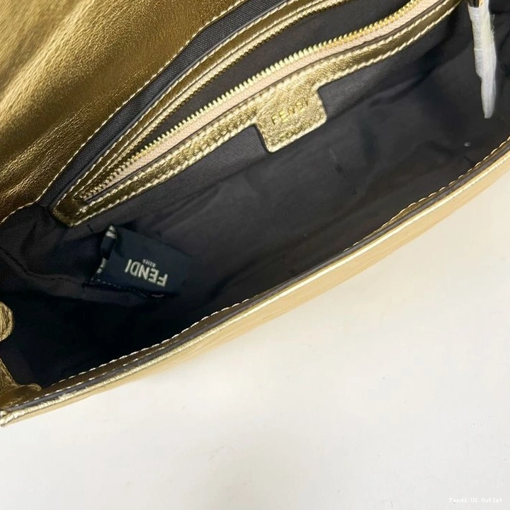 Affordable HOT In Nappa Medium Baguette Motif Leather Gold FF Bag Fendi 0708